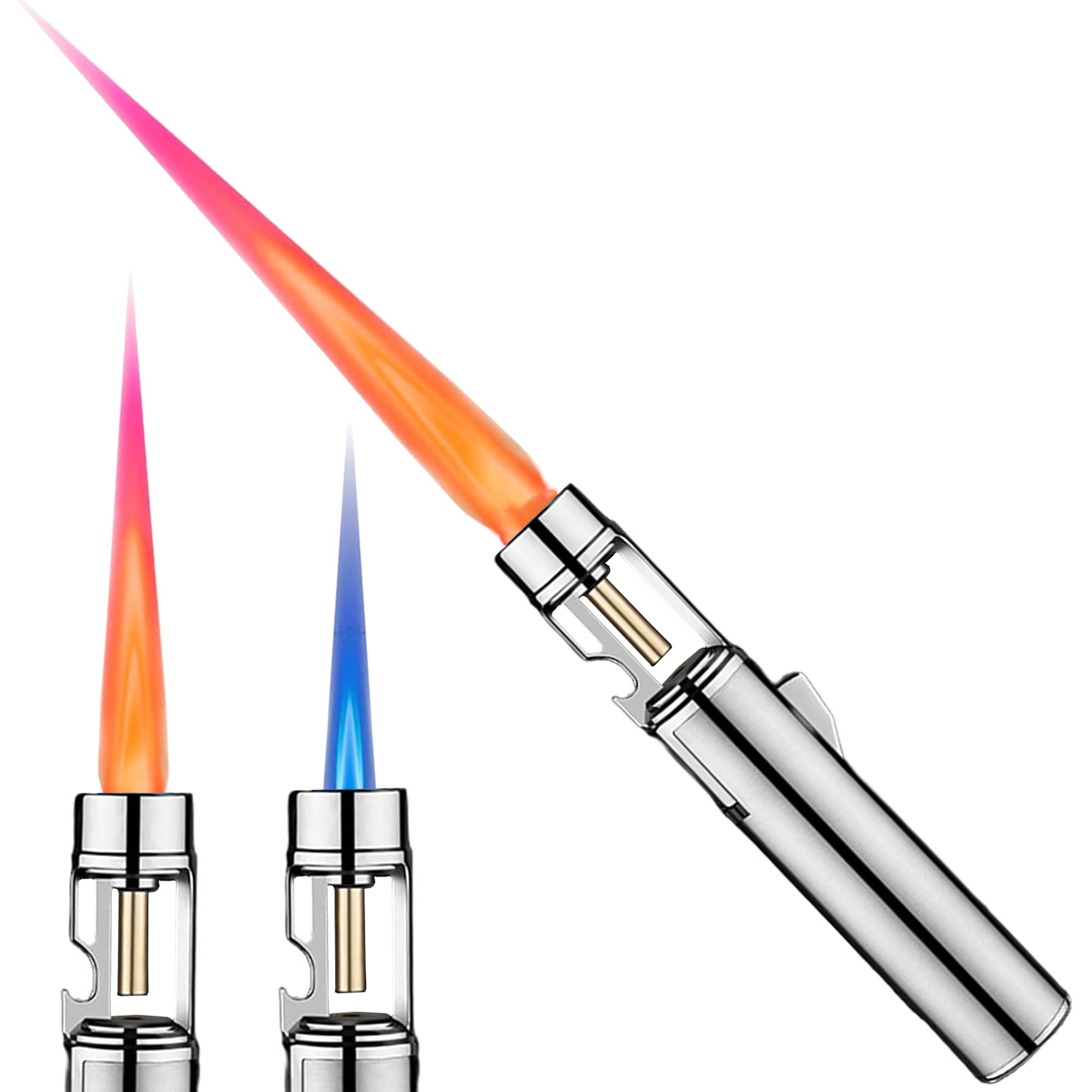 Torch Lighter, Butane Refillable Multifunction Straight Flame Bright Lighter Windproof Adjustable Color with Safety Lock Jet Lightsaber Flame for Outdoor, Campfires, BBQ, Candles, Camping