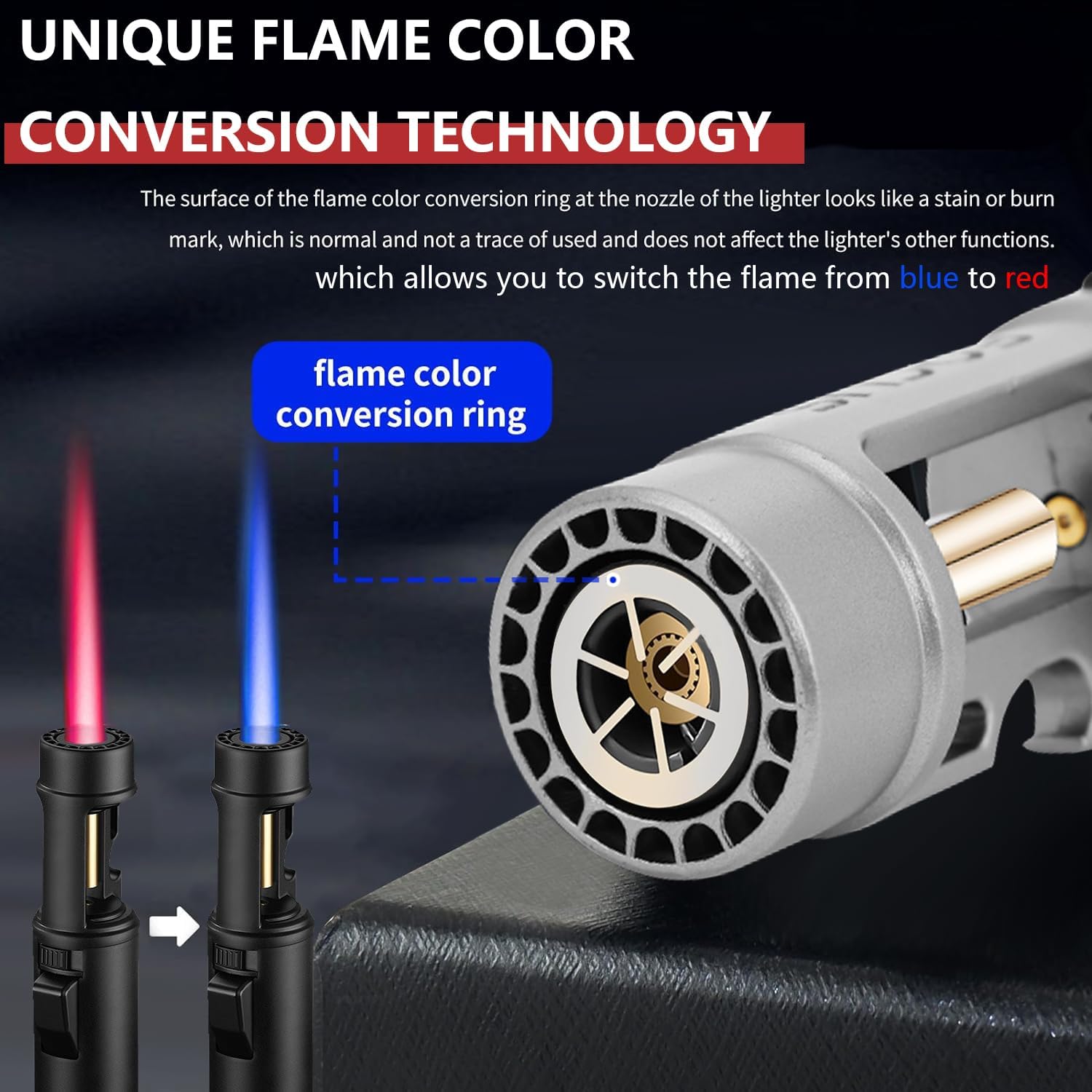 Torch Lighter, Butane Refillable Multifunction Straight Flame Bright Lighter Windproof Adjustable Color with Safety Lock Jet Lightsaber Flame for Outdoor, Campfires, BBQ, Candles, Camping